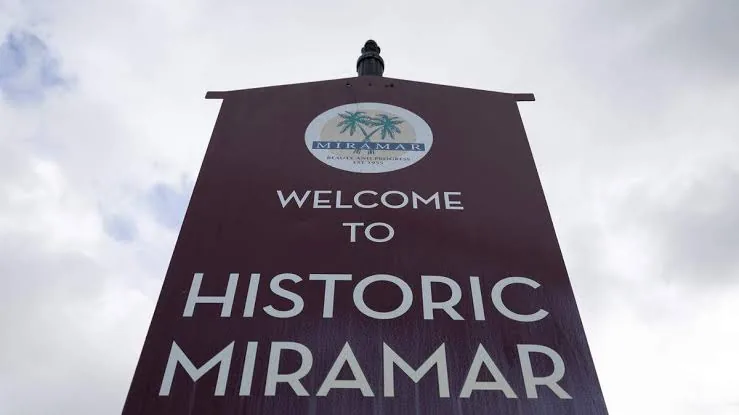 Historic Miramar welcome sign in East Miramar FL